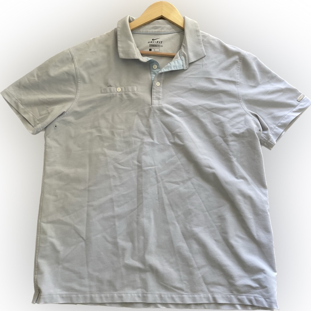 NIKE Dri-Fit Men’s Light Gray/Blue Polo Large